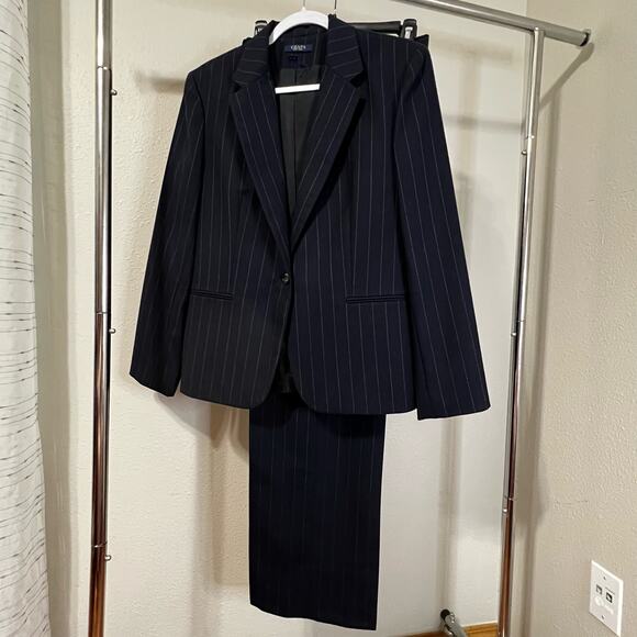 Vintage Chaps pinstripe wool suit set, women's 12 - Picture 1 of 10